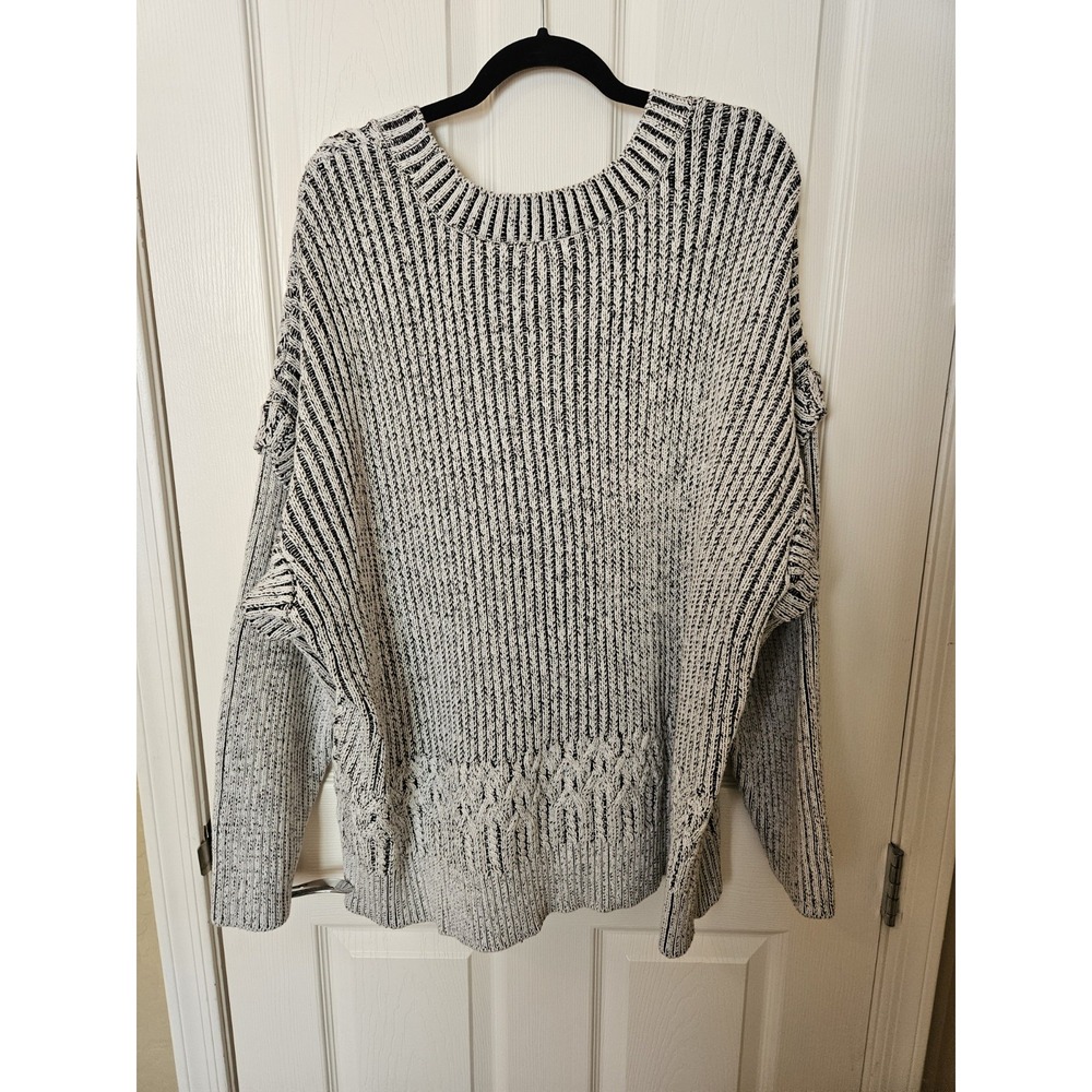 NWT DKNY Jeans Black White Knit Long Sleeve Chevron Zig Zag Pattern Sweater, +3X - Picture 2 of 7